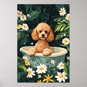 Poster de Poodle na Banheira, Poster Divertido de 