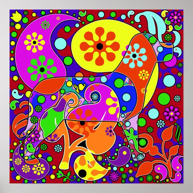 Poster de Pop de Arte Colorida Retro Paisley (Frente)