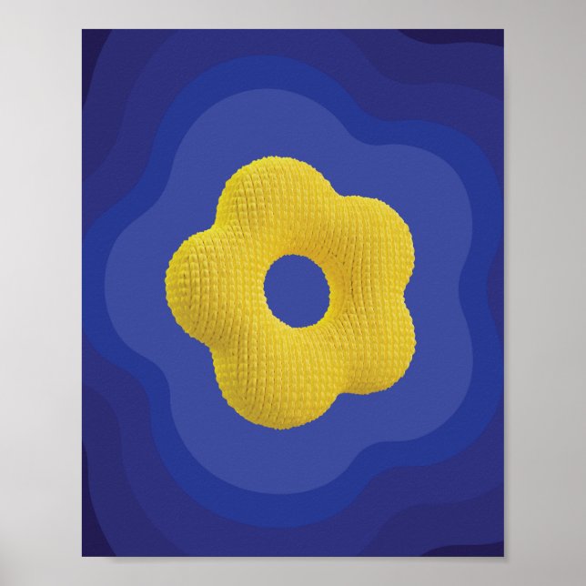 Poster de pop de flor amarela em azul (Frente)