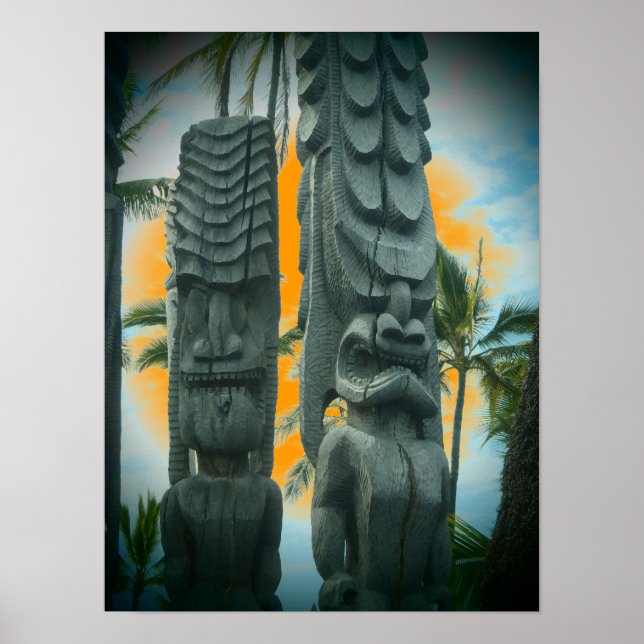 Poster de pôr do sol de uma estátua tropical de ti (Frente)