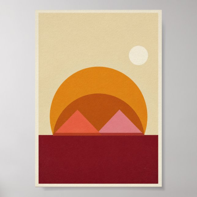 Pôster de Pôr do Sol Geométrico Abstrato (Frente)