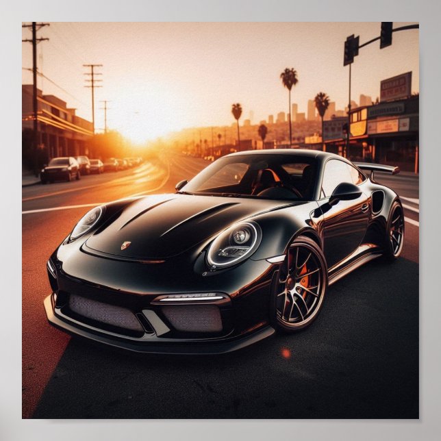 Poster de Porsche Sunset Preto (Frente)