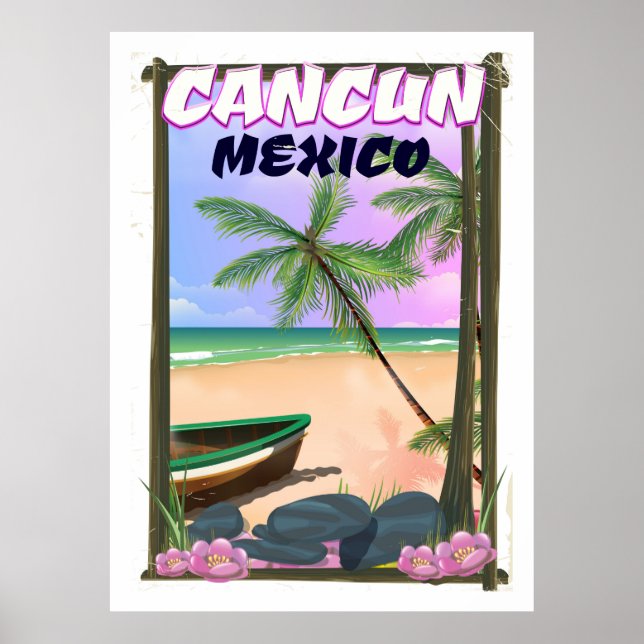 Poster de praia de Cancun México. (Frente)