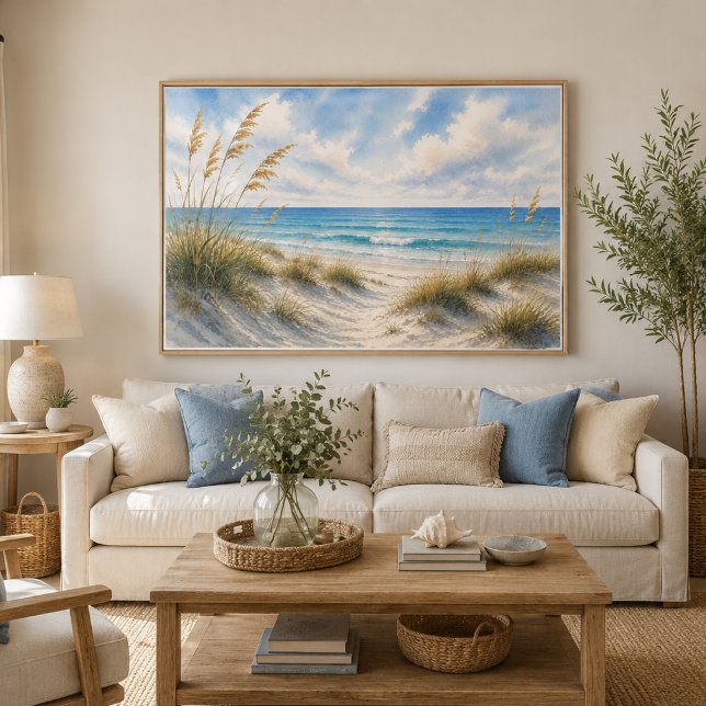 Poster de Praia de Grama Costeira | Horizonte Azul (Criador carregado)