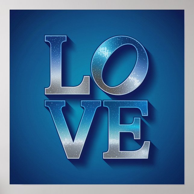 POSTER de prata azul do LOVE (Frente)