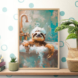 Poster de Preguiça Fofa em Banho de Espuma