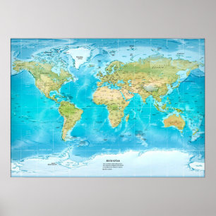 Poster de projeção magra do mapa do mundo físico
