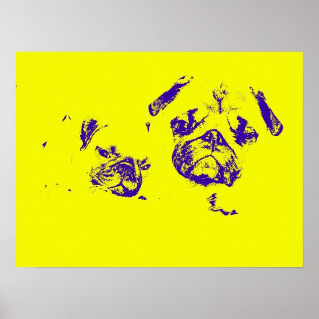 Poster de Pug e Bebê - Amarelo (Frente)