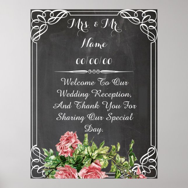 poster de quadro de chalkboard, poster de casament (Frente)
