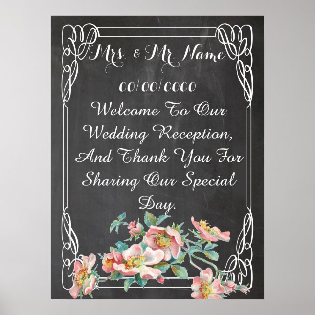 poster de quadro de chalkboard, poster de casament (Frente)