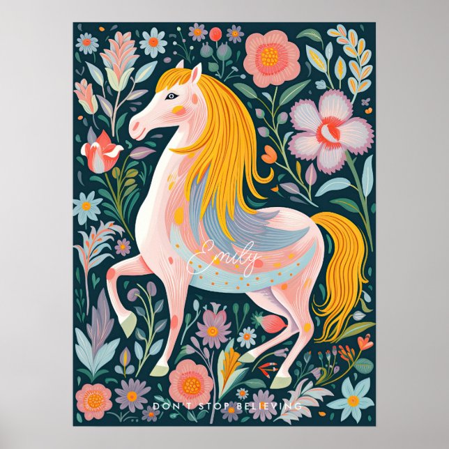 poster de quarto de cavalo mágico floral (Frente)