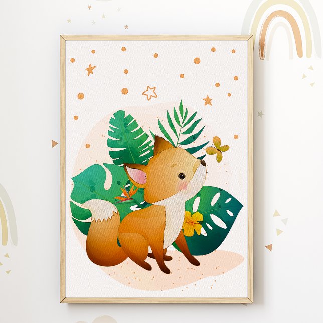 Poster de quarto infantil de raposa fofa Estrelas  (Criador carregado)