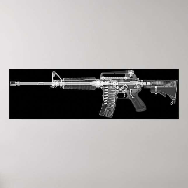 POSTER de raio-x do rifle AR-15 real! Alto detalhe (Frente)