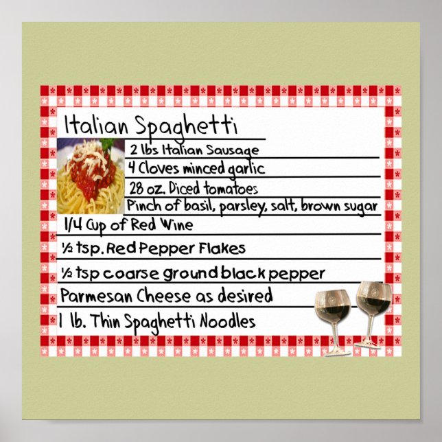 Poster de Receita de Espaguete Italiano (Frente)