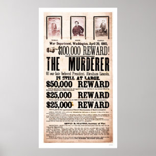 Poster de recompensa pelo assassinato de Lincoln 1