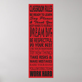 Poster de regras da sala de aula (vermelho), 12" x
