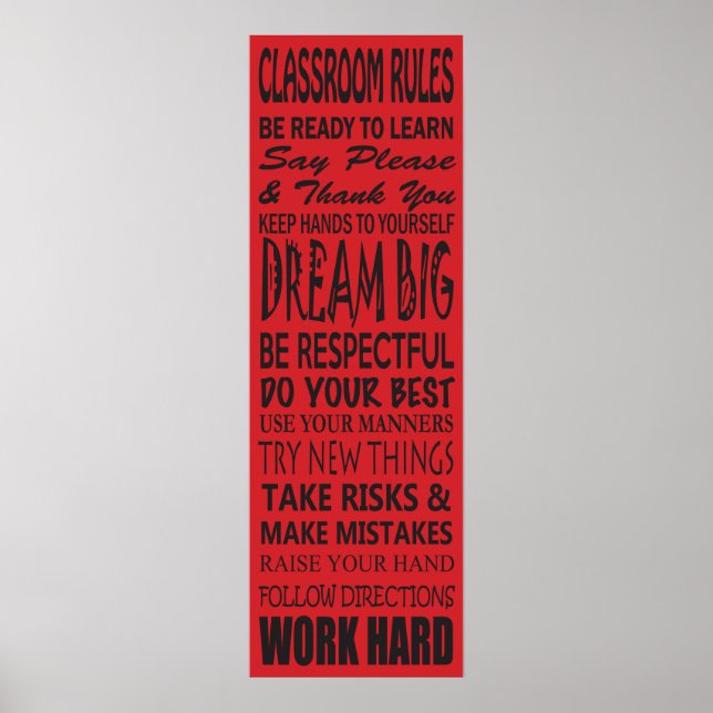 Poster de regras da sala de aula (vermelho), 12" x (Frente)