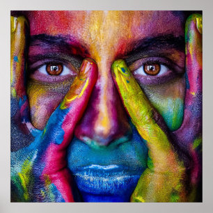 poster de retrato da máscara de pintura arco-íri