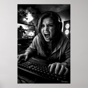 Pôster de Retrato de Jogador em Frenesi Monocromát