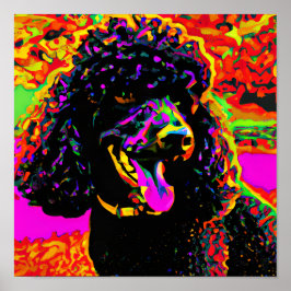 Poster de Retrato de Poodle Preto Feliz e Colorido