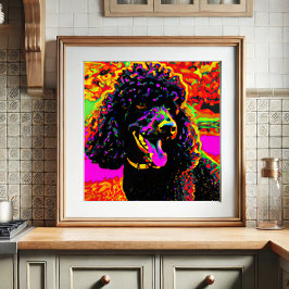 Poster de Retrato de Poodle Preto Feliz e Colorido