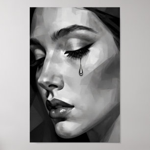 Pôster de retrato monocromático da dor silenciosa