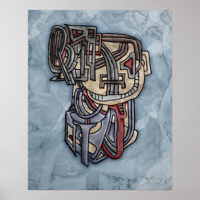 Poster de Retrato Surreal Cubist Noturno (Frente)