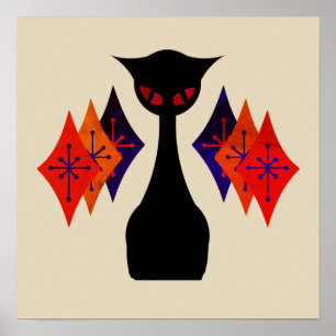 Poster de Retro-Arte de Meio século Vermelho Gato