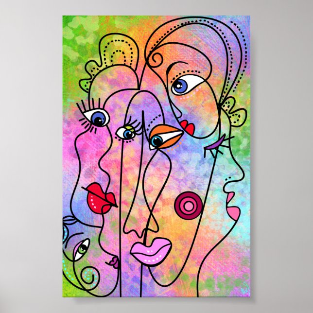 Poster de Rostos de Mulheres Abstratas em Estilo C (Frente)