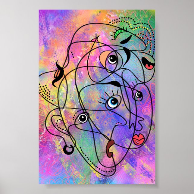 Pôster de Rostos de Pessoas Abstratas em Estilo Cu (Frente)