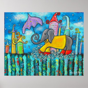 Poster de salto da arte do elefante da poça