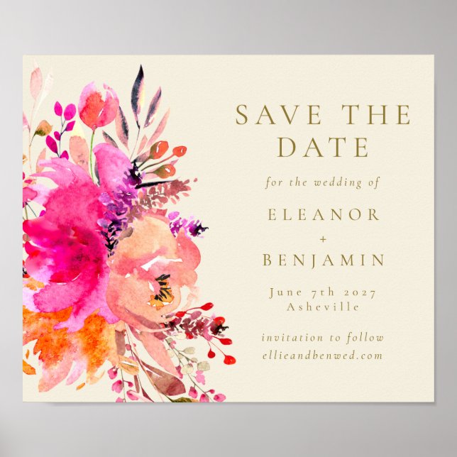 Poster de Salvamento de Casamento Elegante Floral  (Frente)