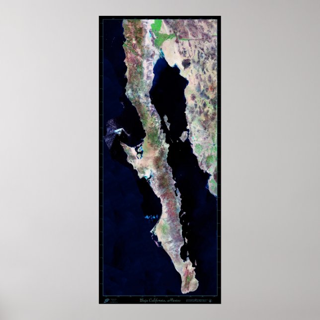Poster de satélite Baja California de 29"x68,5 (Frente)