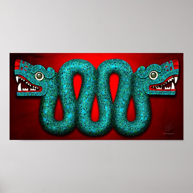 Poster de Serpente Mosaico Aztec Turquoise (Frente)
