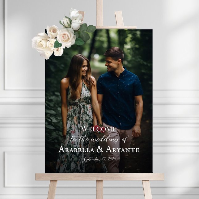 Poster de sinal de boas-vindas de casamento com fo (Criador carregado)