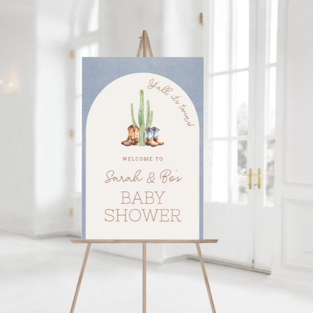 Poster de Sinal de Boas-vindas do Chá de fraldas G (Cowboy Twins Baby Shower Welcome Sign)
