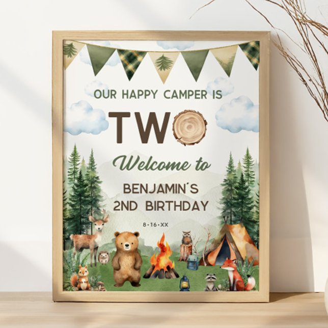Poster de Sinal de Boas-vindas do segundo aniversá (Happy Camper 2nd Birthday Welcome Sign Poster
)