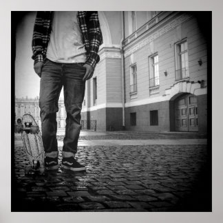 poster de skate preto e branco da antiga escola do