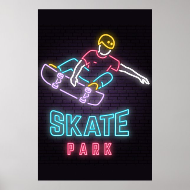 Poster de skatista neon para crianças (Frente)