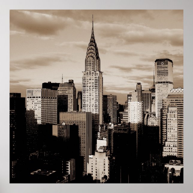 Poster de Sketch de Tinta Única Sepia Nova York em (Frente)