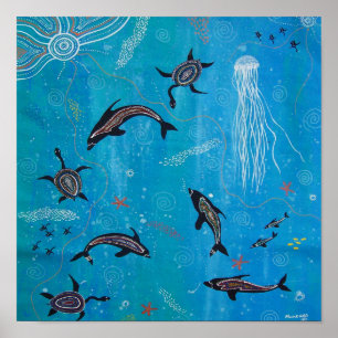 Poster de sonho de golfinhos e tartarugas
