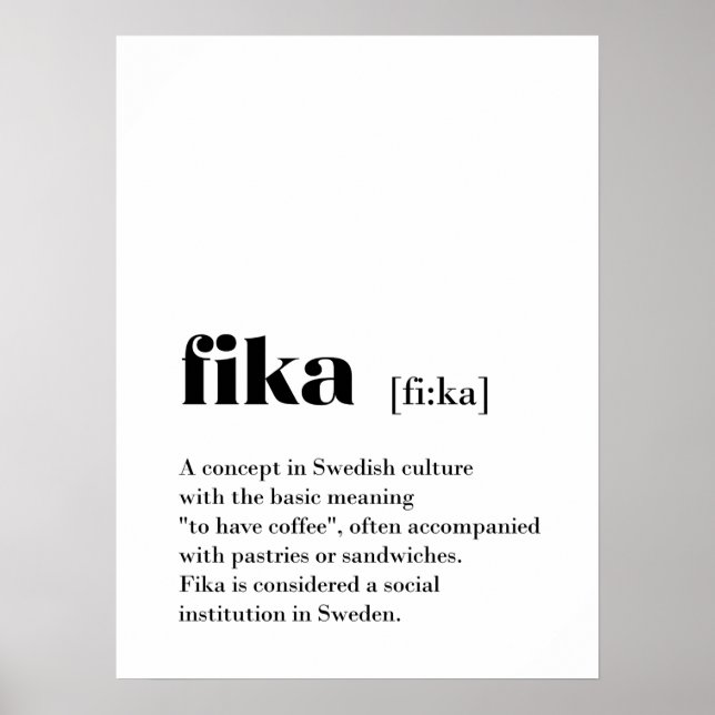 Poster de Suecia de café com definição de fika clá (Frente)