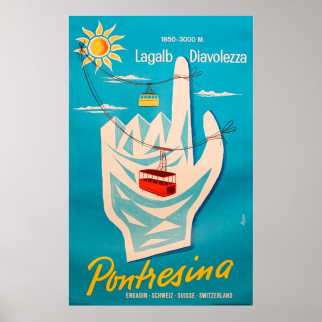 Poster de Suiça de Esqui Pontresina (Frente)