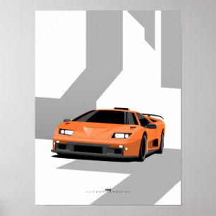 Poster de Supercarro Clássico Diablo - Laranja 90s