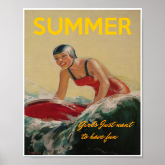 Poster de surfe no verão dos anos 30