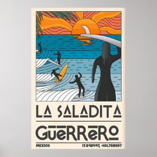 Pôster de Surfistas no Pôr do Sol Cena de Surf La
