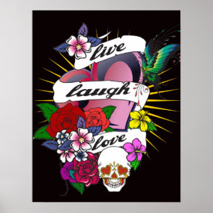 Poster de Tatuagem do Coração e Flor de Amor ao 