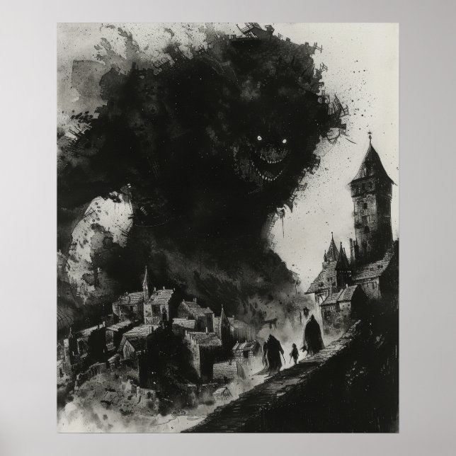 Poster de terror de sombra preta e monstro de lodo (Frente)