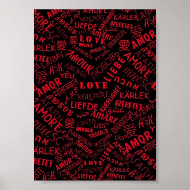 Pôster de Texto Amor Palavra Multi Idioma - Suas C (Frente)