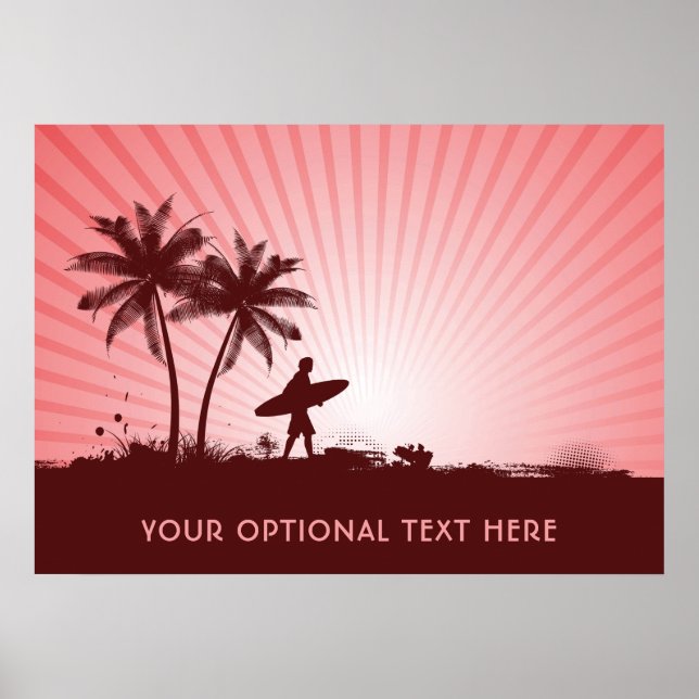 Poster de texto personalizado do Beach Surfer (Frente)